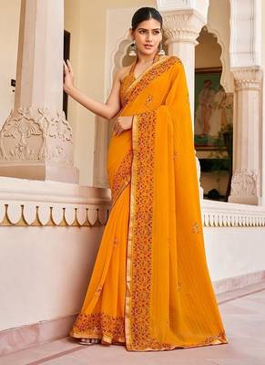Orange georgette printed festival desginer trendy saree 1