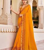 Orange georgette printed festival desginer trendy saree