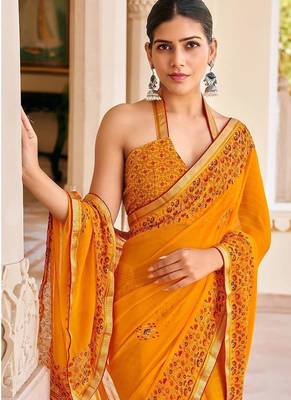 Orange georgette printed festival desginer trendy saree 2