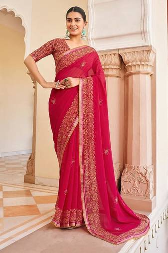 Rani pink georgette printed festival desginer trendy saree