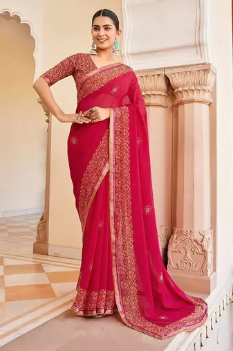 Rani pink georgette printed festival desginer trendy saree