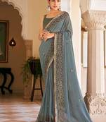 Grey georgette printed festival desginer trendy saree