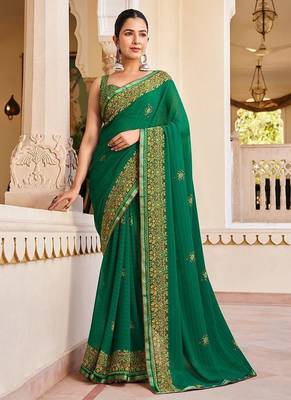 Green georgette printed festival desginer trendy saree 1