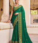 Green georgette printed festival desginer trendy saree