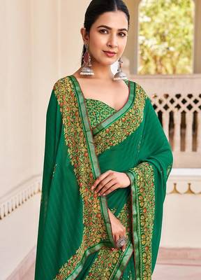 Green georgette printed festival desginer trendy saree 2