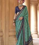 Turquoise silk blend patola print classic saree