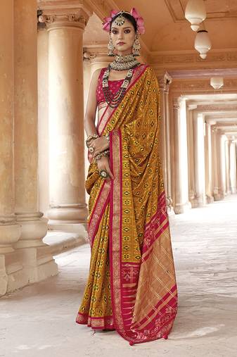 Mustard silk blend patola print classic saree