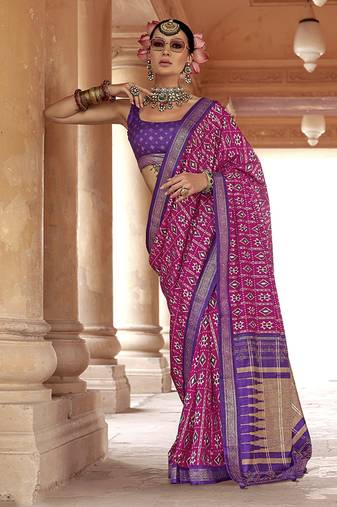 Magenta silk blend patola print classic saree