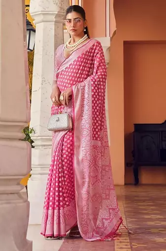 Pink weaving georgette party contemporary saree