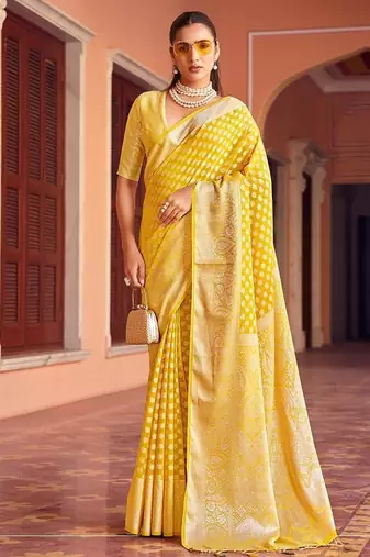 Yellow weaving georgette party contemporary saree