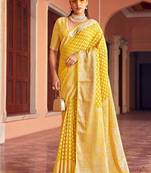 Yellow weaving georgette party contemporary saree