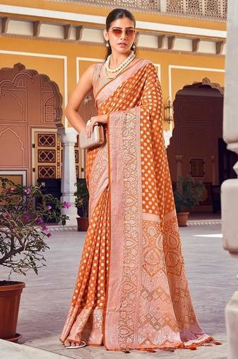 Orange and rust weaving georgette party contemporary saree