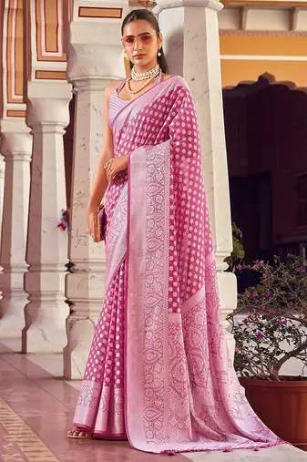 Hot pink weaving georgette party contemporary saree