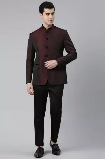Maroon black shimmer bandhgala set