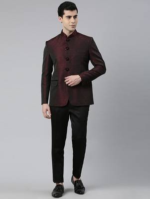 Maroon black shimmer bandhgala set 1