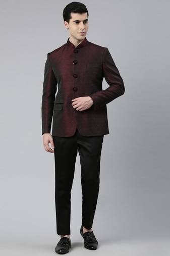 Maroon black shimmer bandhgala set