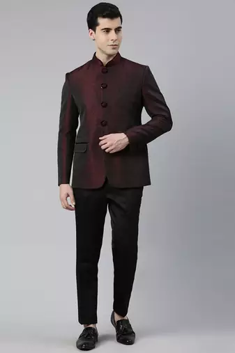 Maroon black shimmer bandhgala set