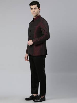 Maroon black shimmer bandhgala set 2