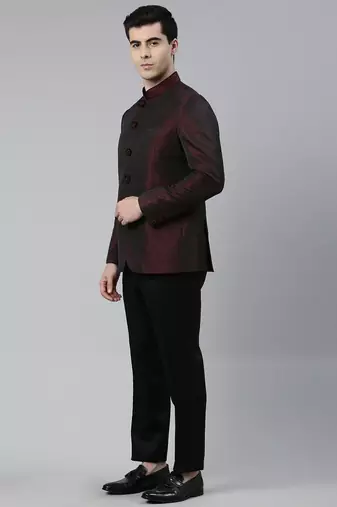 Maroon black shimmer bandhgala set