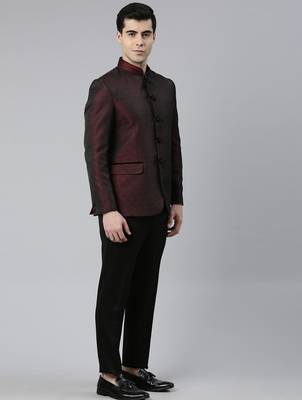 Maroon black shimmer bandhgala set 3