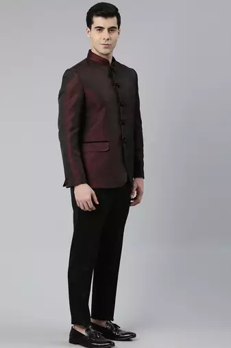 Maroon black shimmer bandhgala set