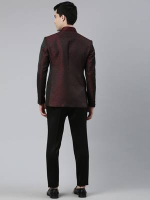 Maroon black shimmer bandhgala set 4