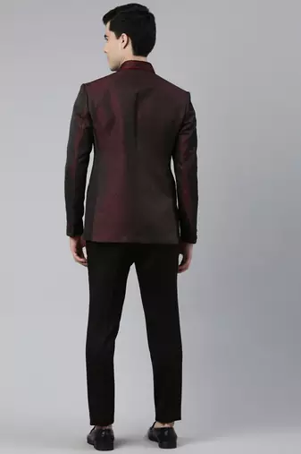 Maroon black shimmer bandhgala set