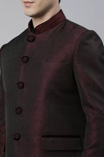 Maroon black shimmer bandhgala set