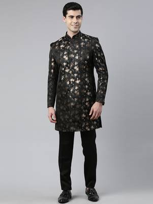 Black jacquard indo western with black pant 1