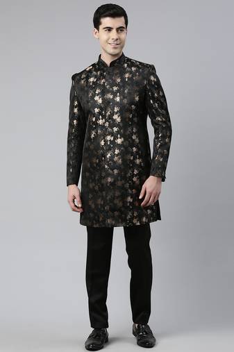 Black jacquard indo western with black pant