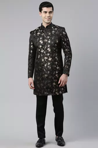 Black jacquard indo western with black pant