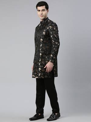 Black jacquard indo western with black pant 3