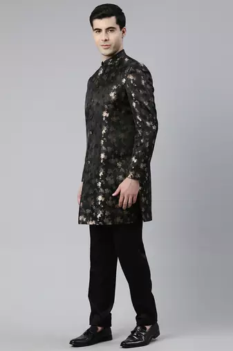 Black jacquard indo western with black pant