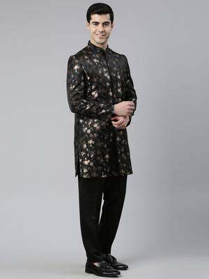 Black jacquard indo western with black pant 4