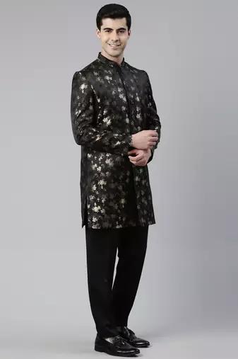 Black jacquard indo western with black pant