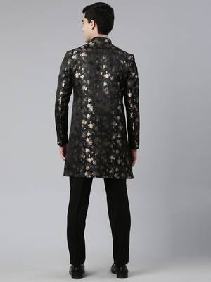 Black jacquard indo western with black pant 5