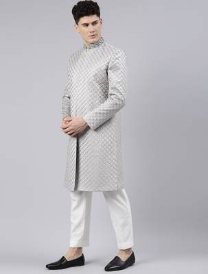 Silky silver classic indo western 3