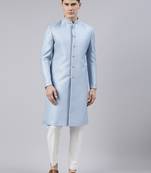 Powder blue jacquard achkan