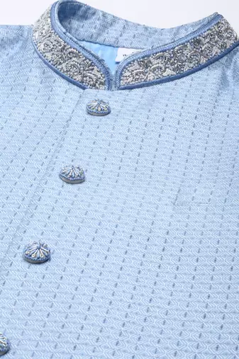 Powder blue jacquard achkan