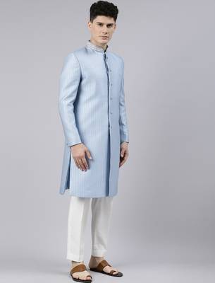 Powder blue jacquard achkan 3