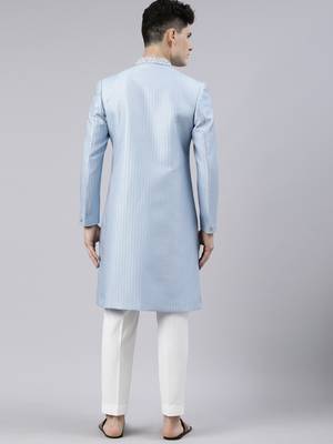 Powder blue jacquard achkan 5