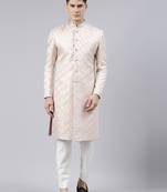 Peach jacquard achkan