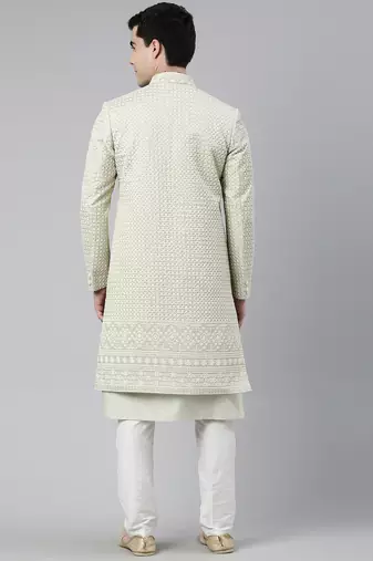 Pistachio embroidered  indo western with kurta