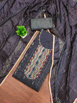 Women's black embroidered dress material 2