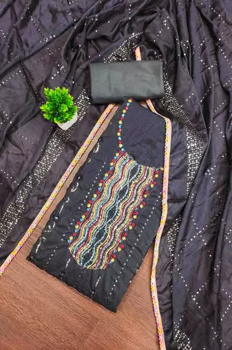 Women's black embroidered dress material