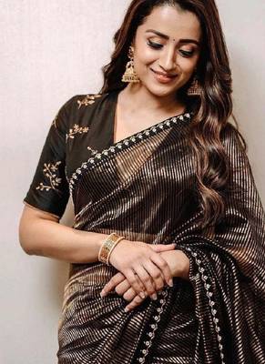 Black Gold Zari Lining Sequins Embroidered Tissue Saree 2