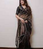 Black Gold Zari Lining Sequins Embroidered Tissue Saree