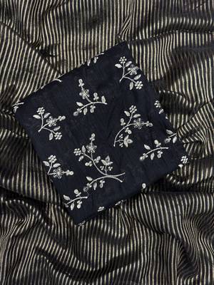 Black Gold Zari Lining Sequins Embroidered Tissue Saree 4