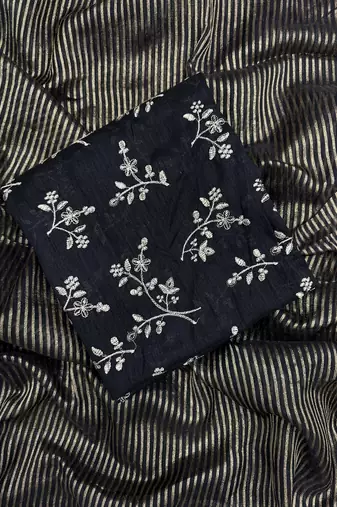 Black Gold Zari Lining Sequins Embroidered Tissue Saree