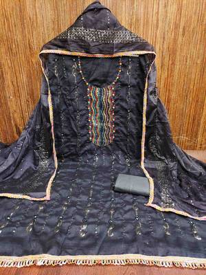 Women's black embroidered dress material 3